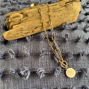 Toggle style necklace with mother of pearl disk